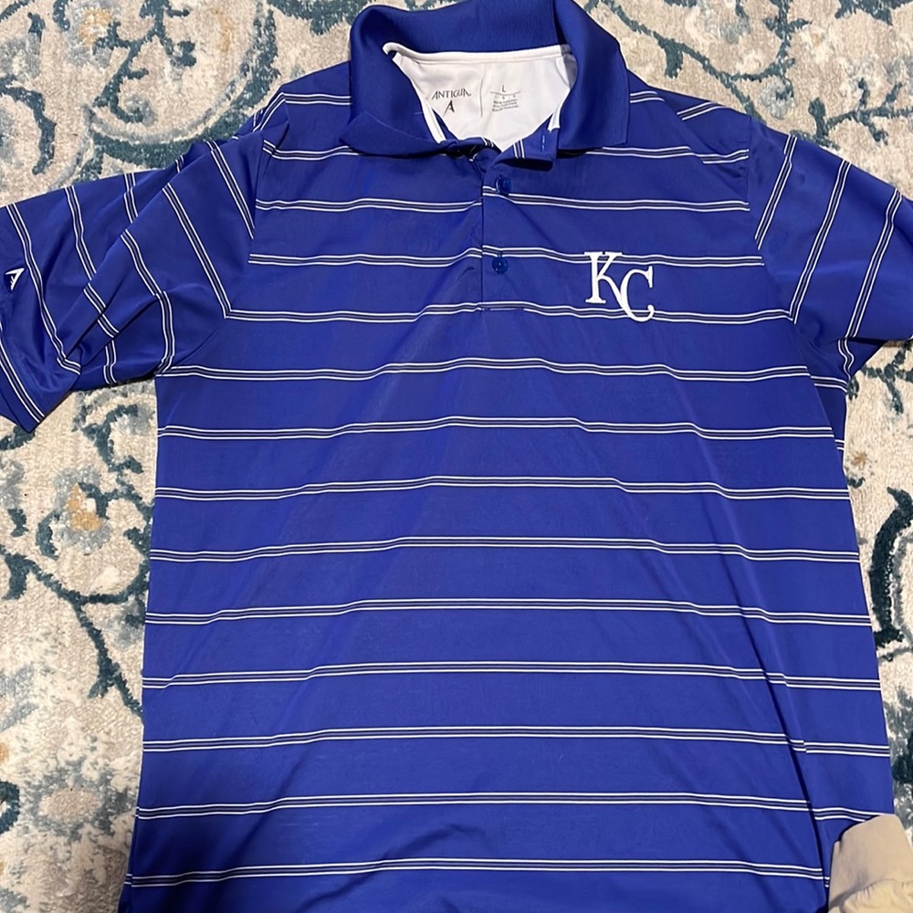 Antigua Blue and White Striped Polo Shirt